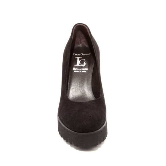 Italian Black Suede / Leather Platform Heel Shoes Pumps - Picture 7 of 8
